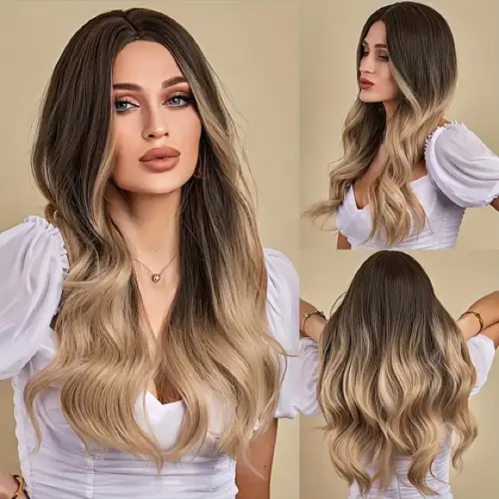 NWT Long Curly Blonde Ombre Synthetic Wig 24 in